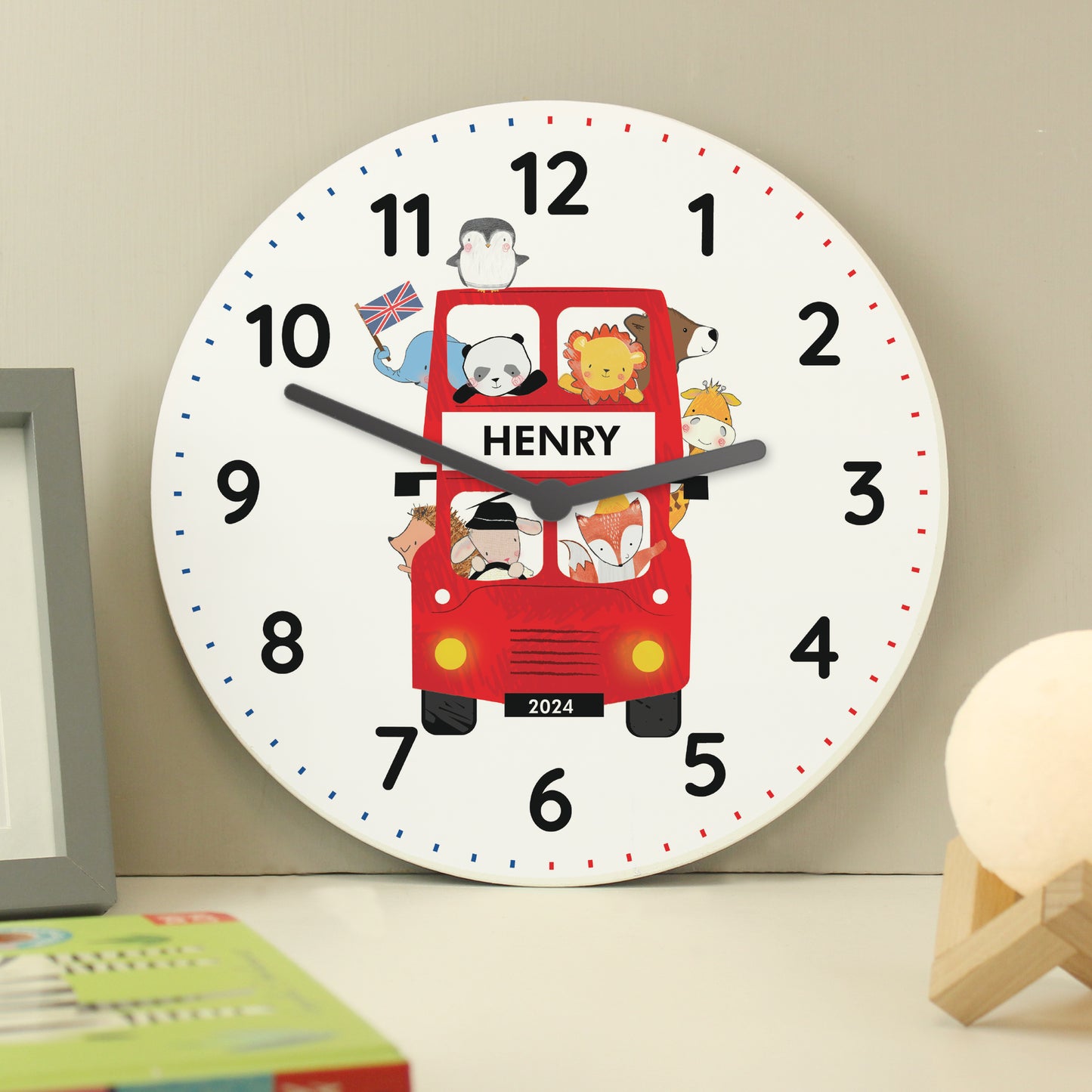 Personalised London Animal Bus Wooden Clock from Heartfelt Gifts