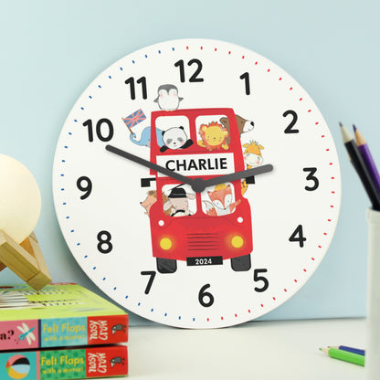 Personalised London Animal Bus Wooden Clock - image 2