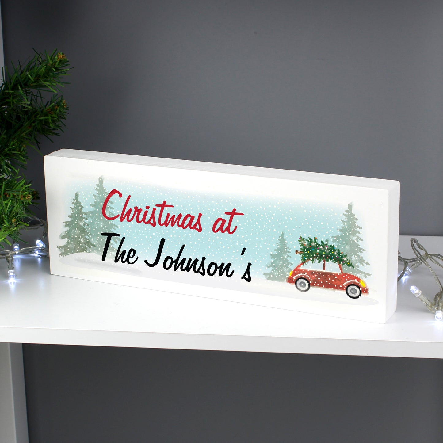 Personalised Driving Home For Christmas Wooden Mantel Decoration from Heartfelt Gifts