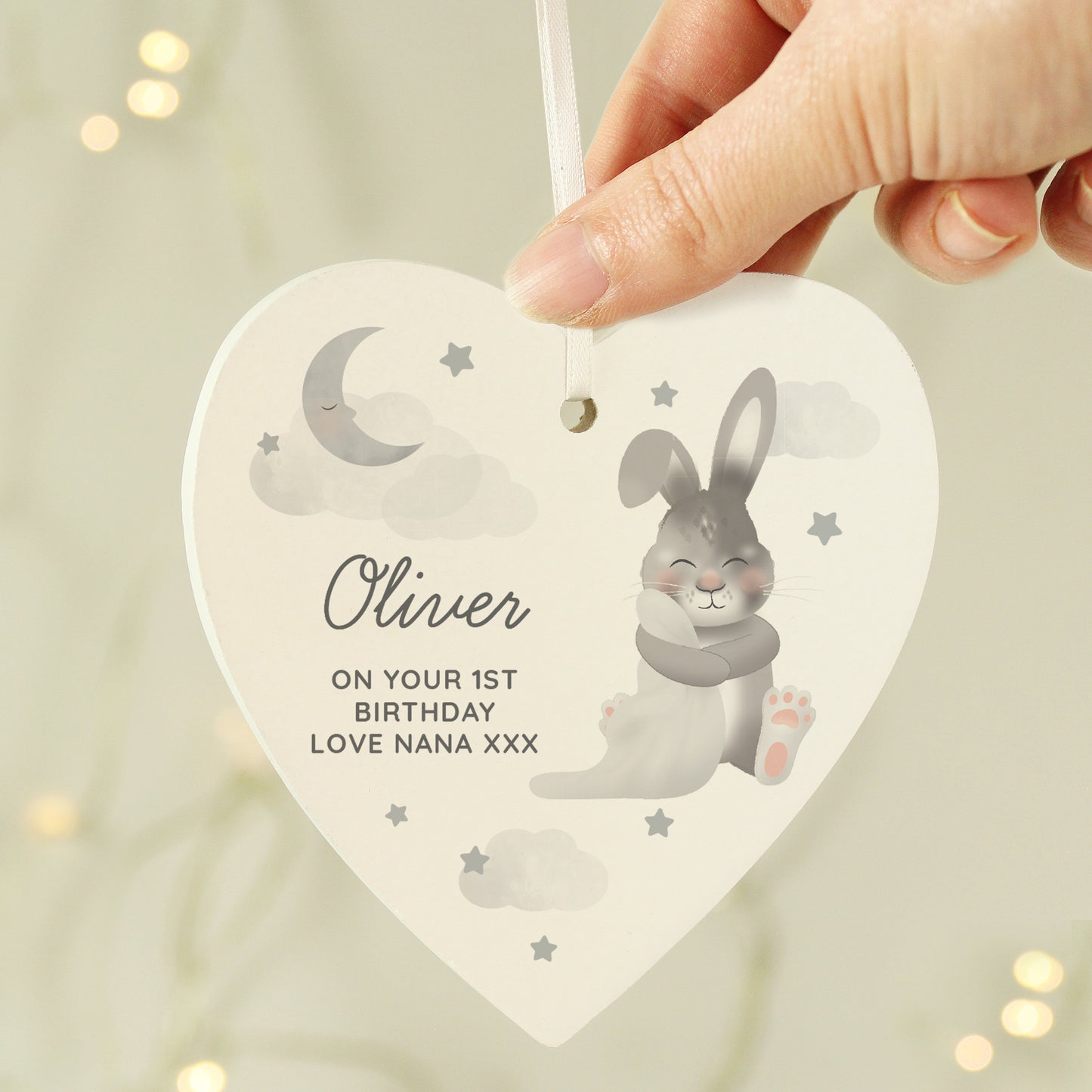 Personalised Baby Bunny Wooden Heart Decoration from Heartfelt Gifts