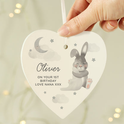 Personalised Baby Bunny Wooden Heart Decoration from Heartfelt Gifts