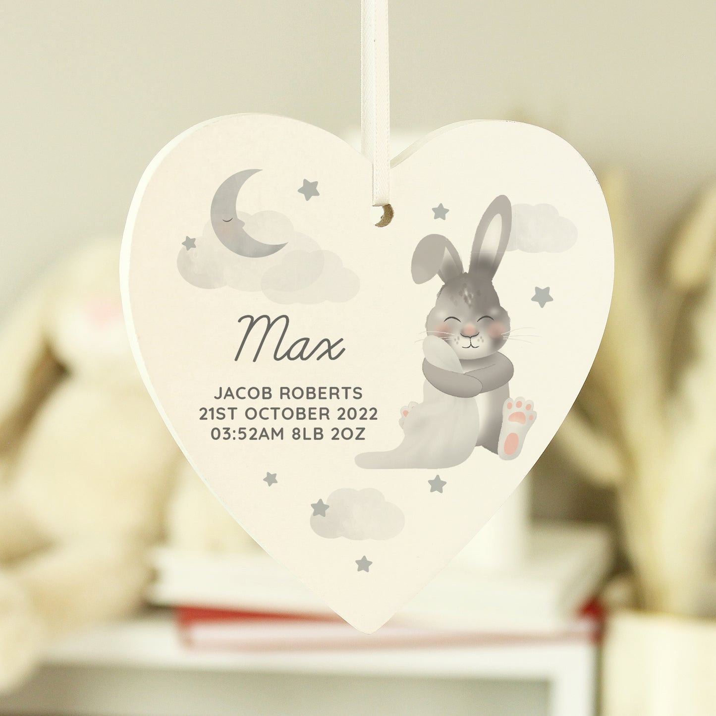 Personalised Baby Bunny Wooden Heart Decoration - image 3