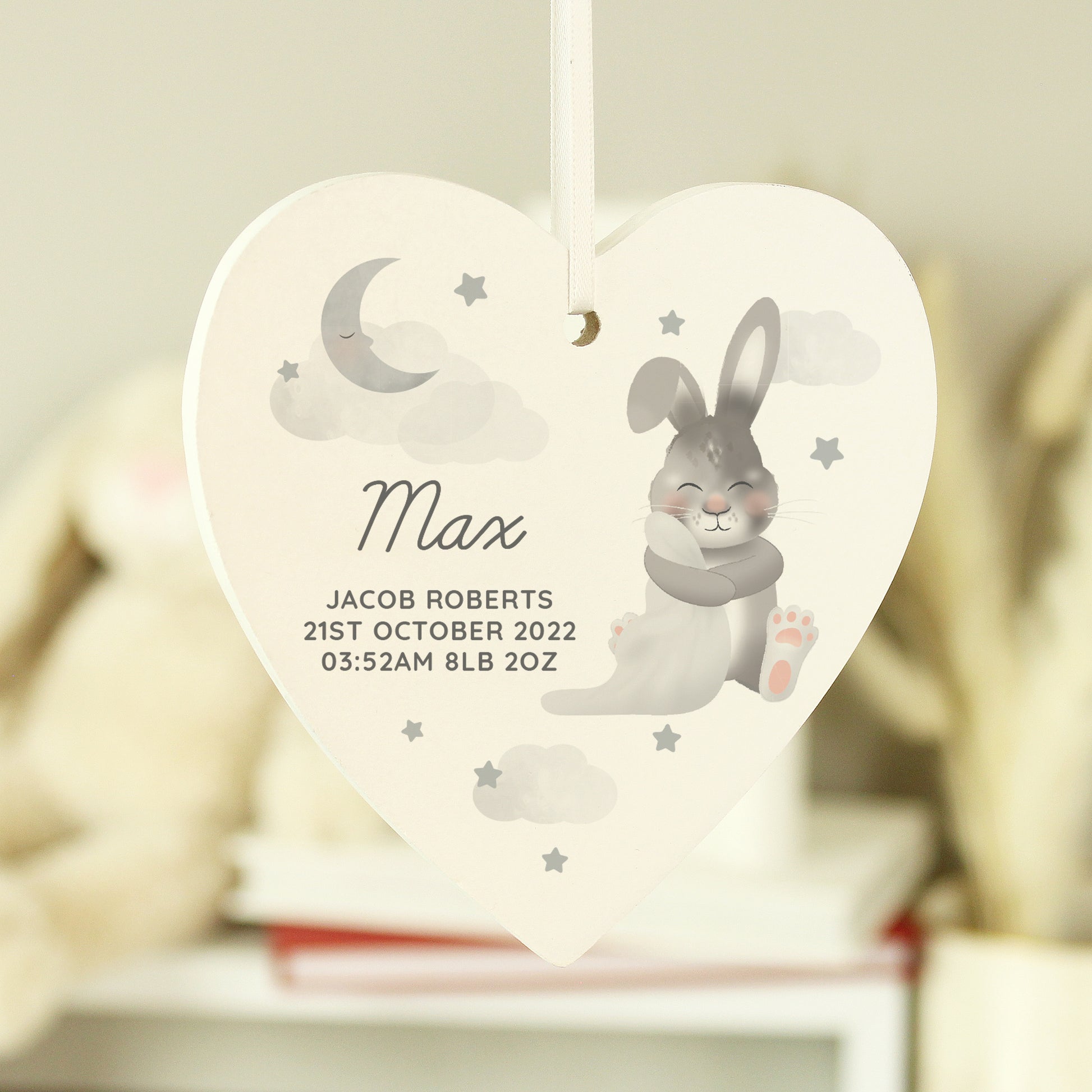 Personalised Baby Bunny Wooden Heart Decoration - image 3