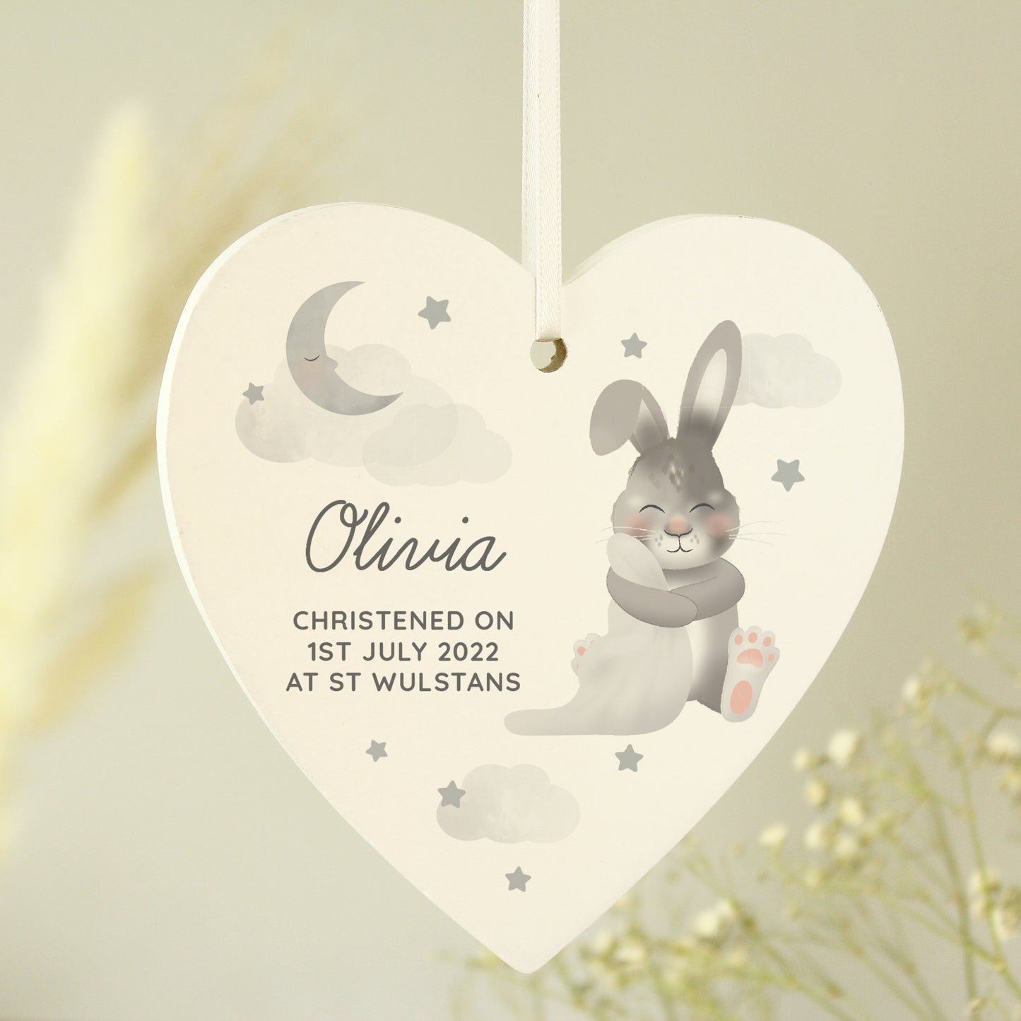 Personalised Baby Bunny Wooden Heart Decoration - image 4