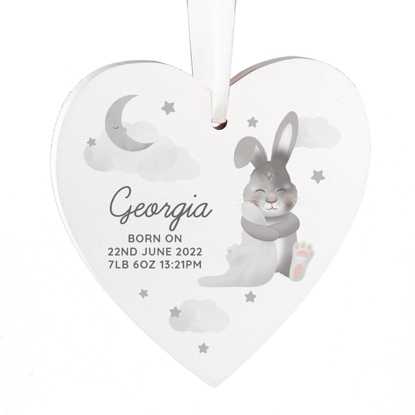 Personalised Baby Bunny Wooden Heart Decoration - image 5