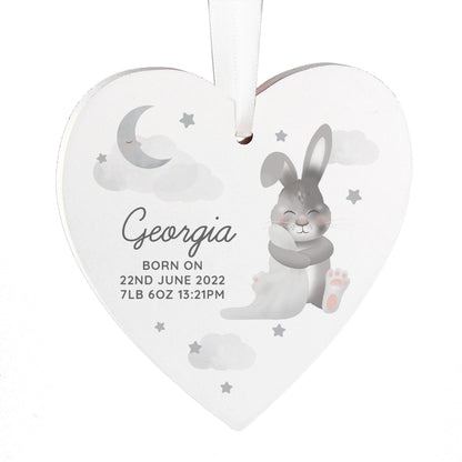 Personalised Baby Bunny Wooden Heart Decoration - image 5