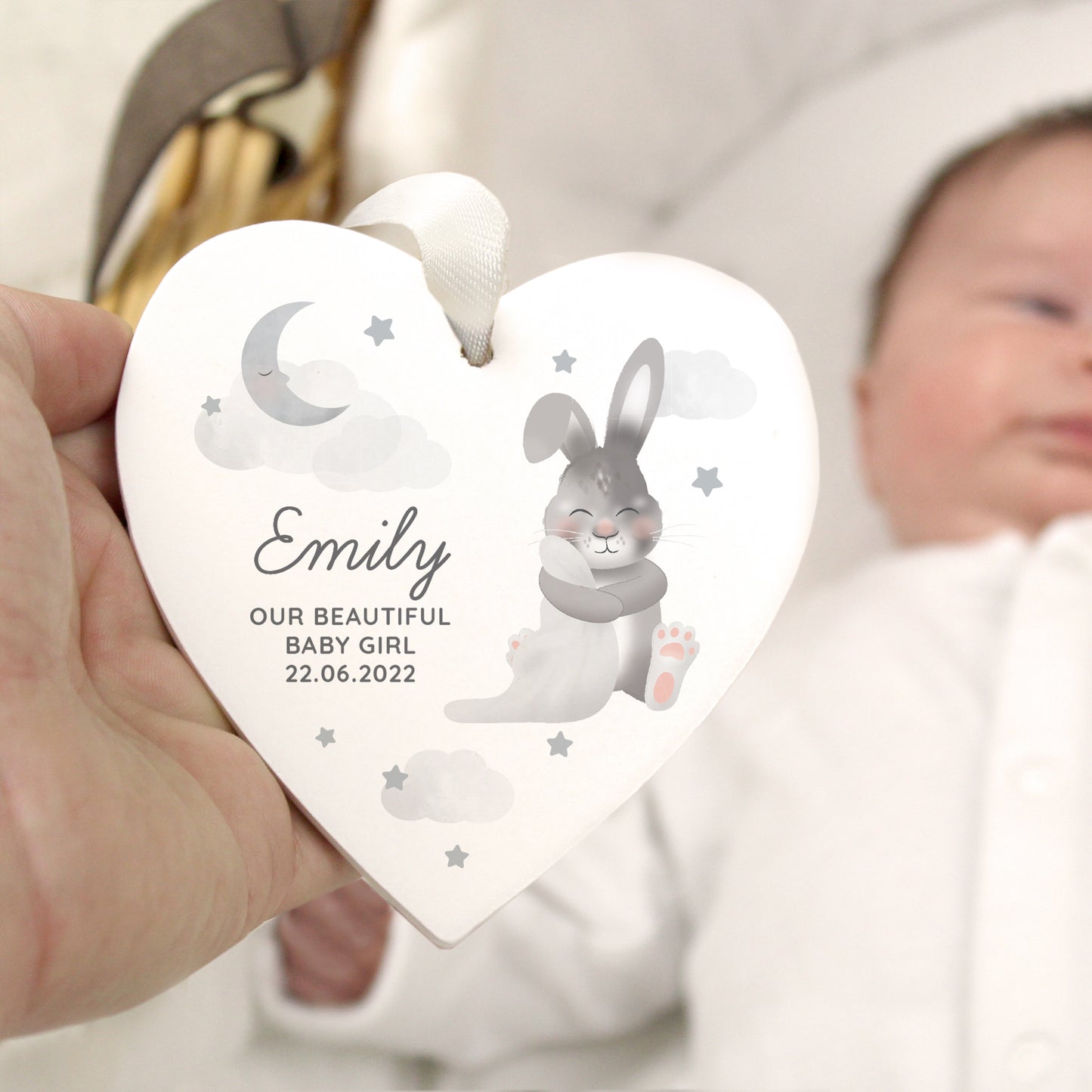 Personalised Baby Bunny Wooden Heart Decoration - image 6