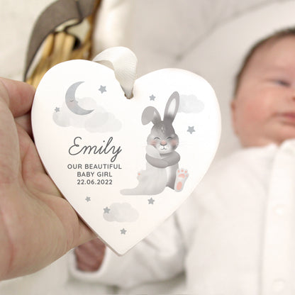 Personalised Baby Bunny Wooden Heart Decoration - image 6