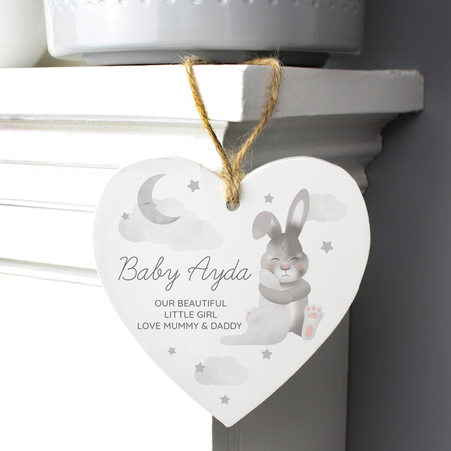 Personalised Baby Bunny Wooden Heart Decoration - image 7