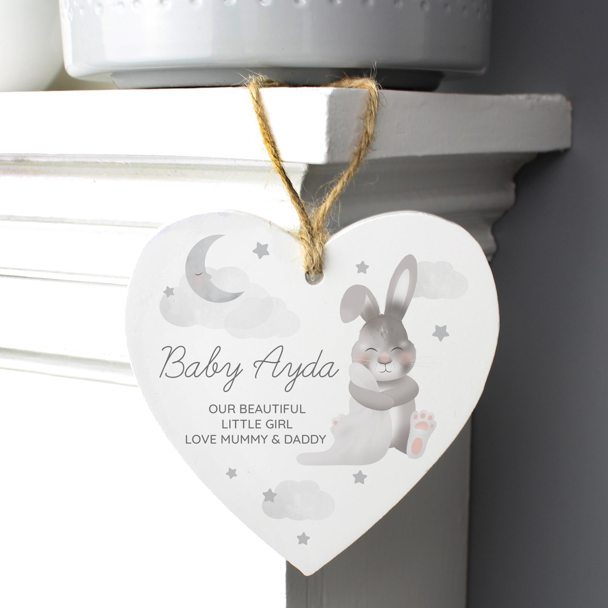 Personalised Baby Bunny Wooden Heart Decoration - image 7