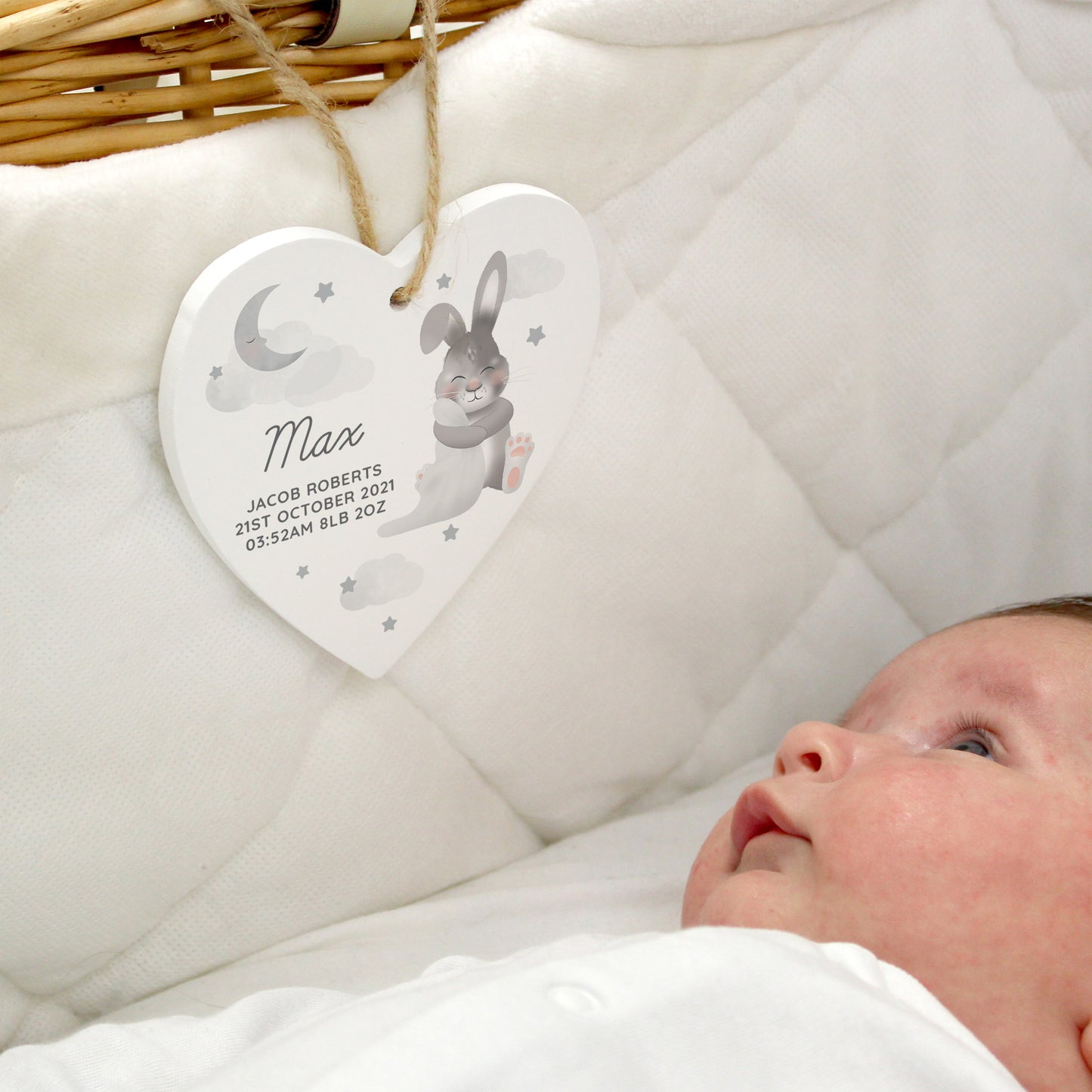 Personalised Baby Bunny Wooden Heart Decoration - image 8