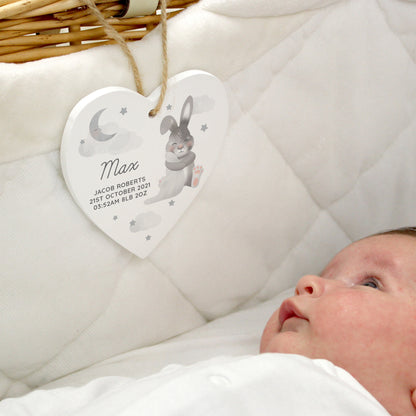 Personalised Baby Bunny Wooden Heart Decoration - image 8