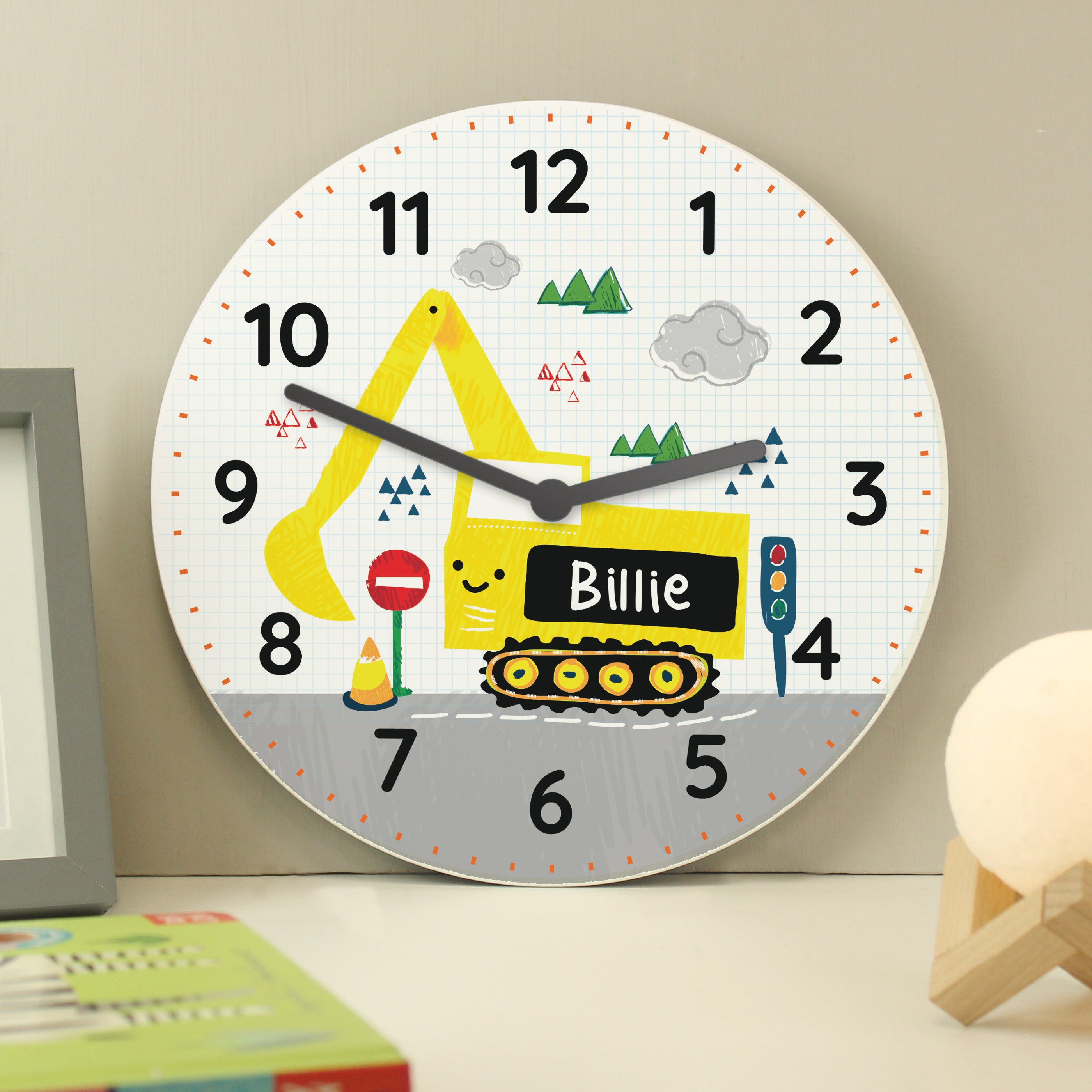 Personalised Digger Wooden Clock from Heartfelt Gifts