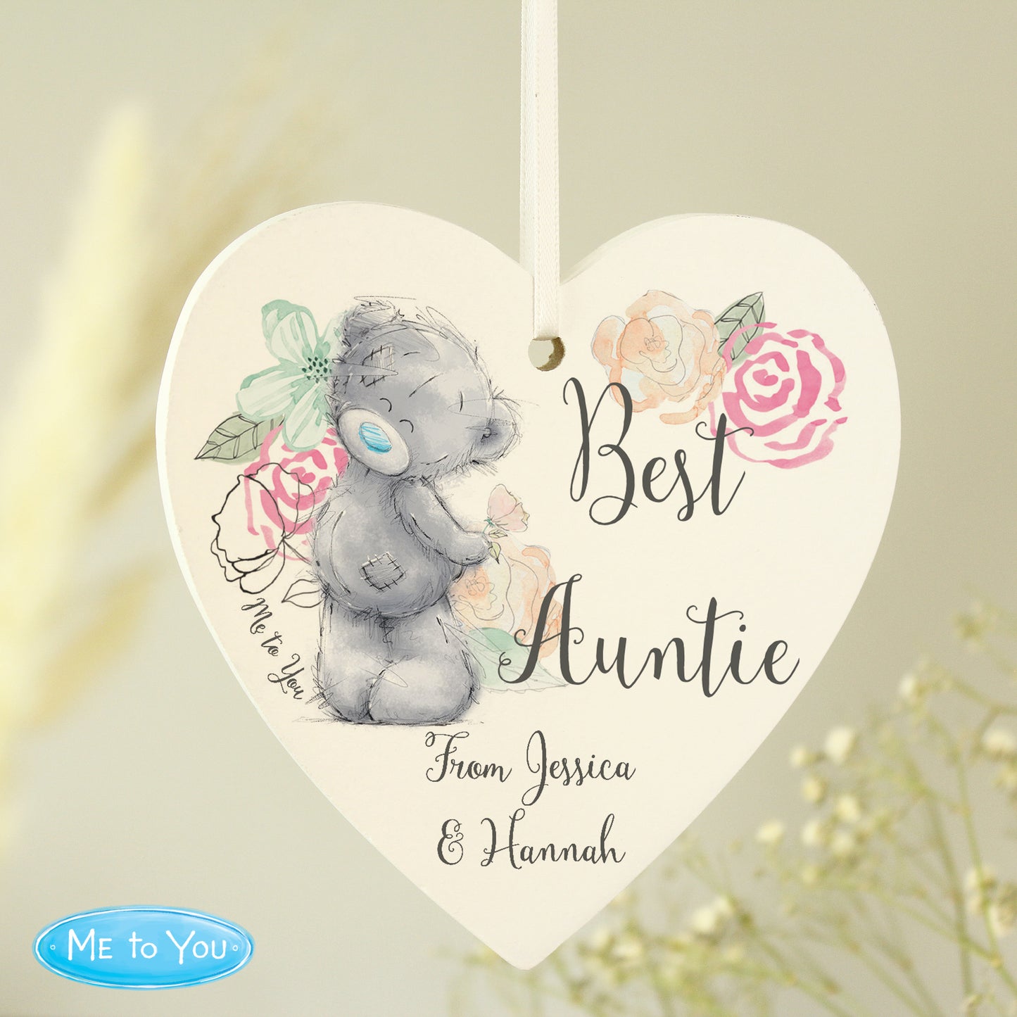 Personalised Me to You Floral Wooden Heart Decoration - image 2