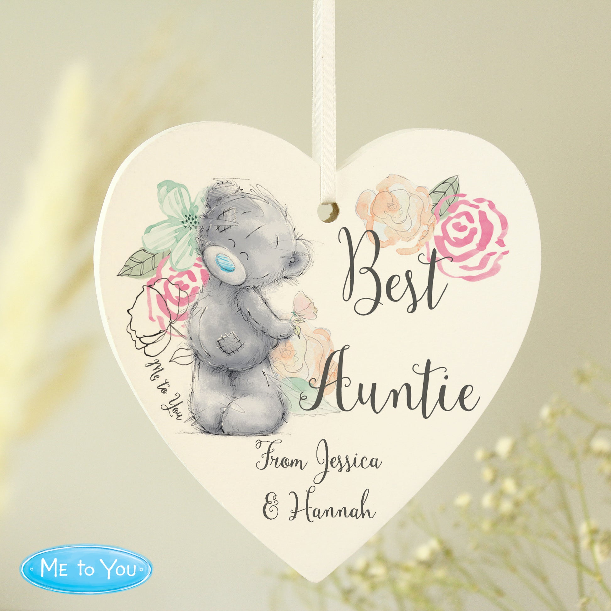 Personalised Me to You Floral Wooden Heart Decoration - image 2