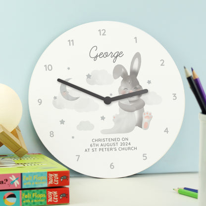 Personalised Baby Bunny White Wooden Clock - image 2