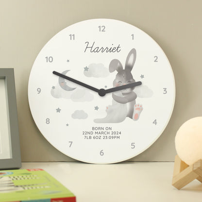 Personalised Baby Bunny White Wooden Clock - image 3