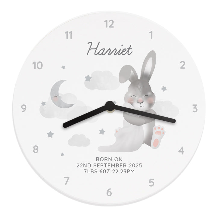 Personalised Baby Bunny White Wooden Clock - image 5