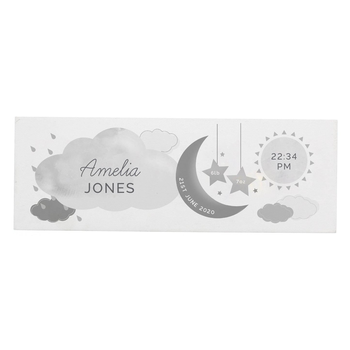 Personalised New Baby Moon & Stars Wooden Mantel Decoration - image 2
