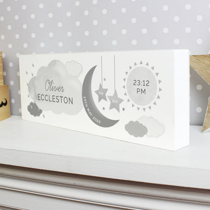 Personalised New Baby Moon & Stars Wooden Mantel Decoration - image 6