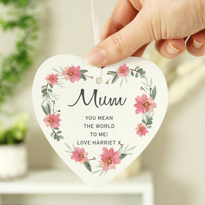 Personalised Floral Sentimental Wooden Heart Decoration from Heartfelt Gifts