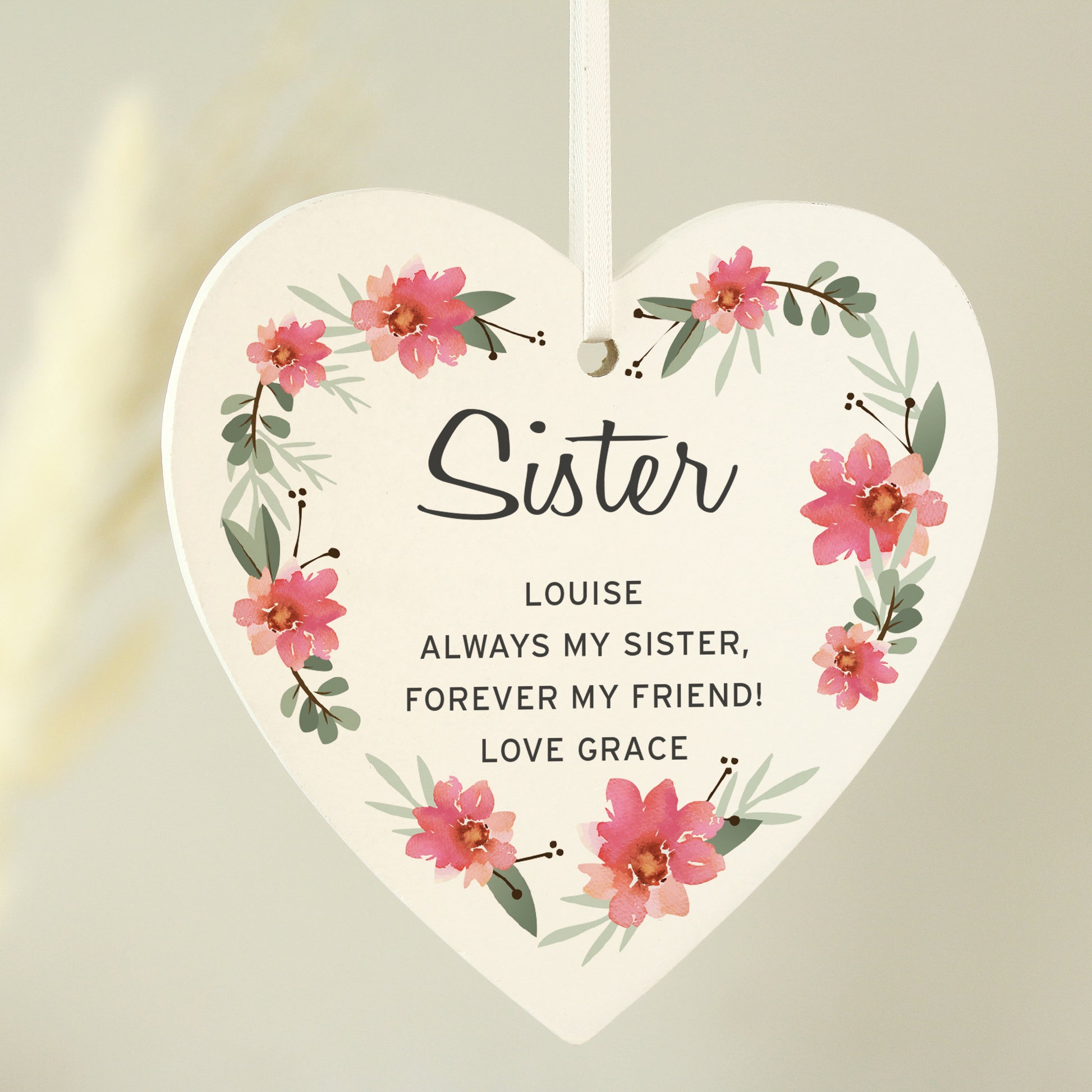 Personalised Floral Sentimental Wooden Heart Decoration - image 2