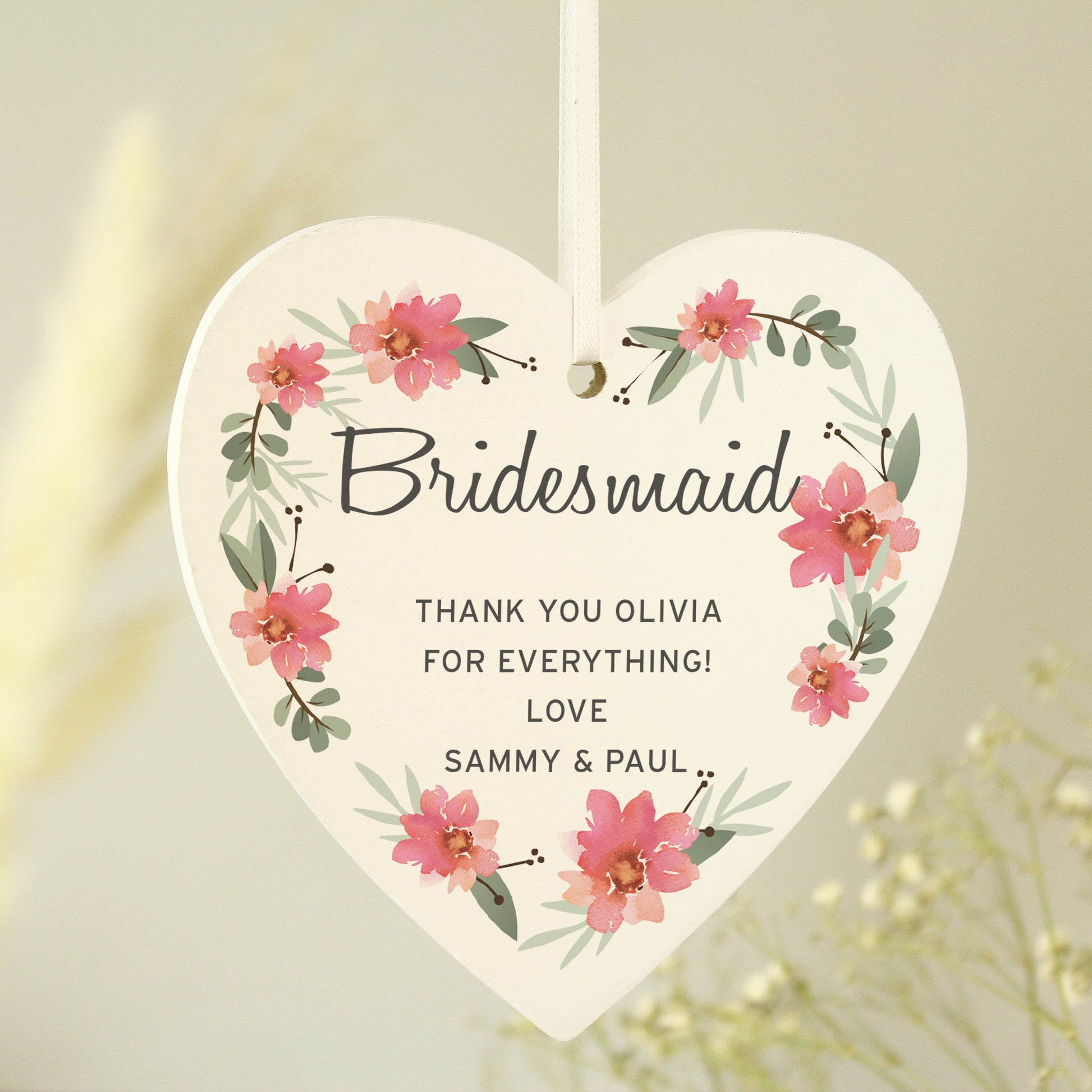 Personalised Floral Sentimental Wooden Heart Decoration - image 3