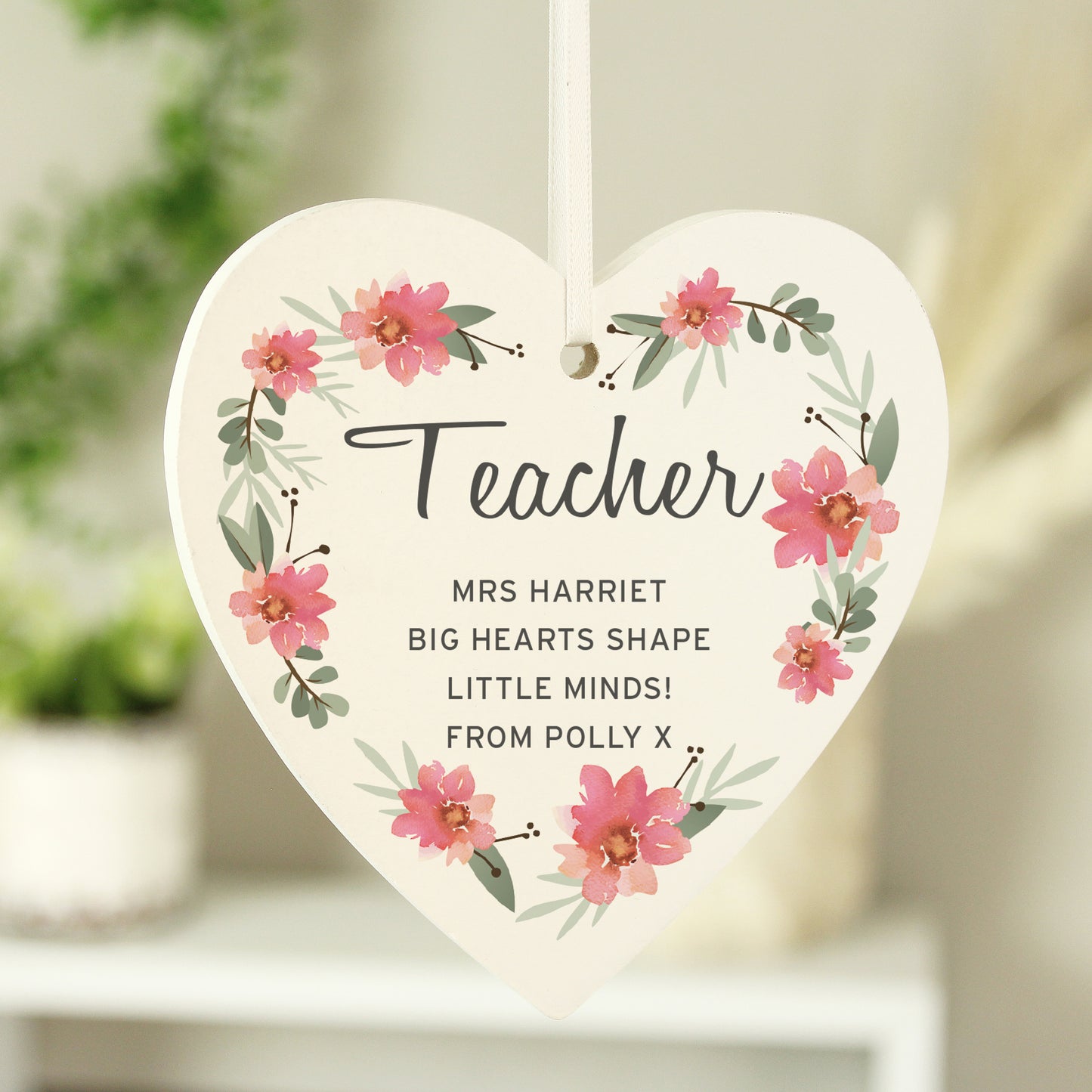 Personalised Floral Sentimental Wooden Heart Decoration - image 6