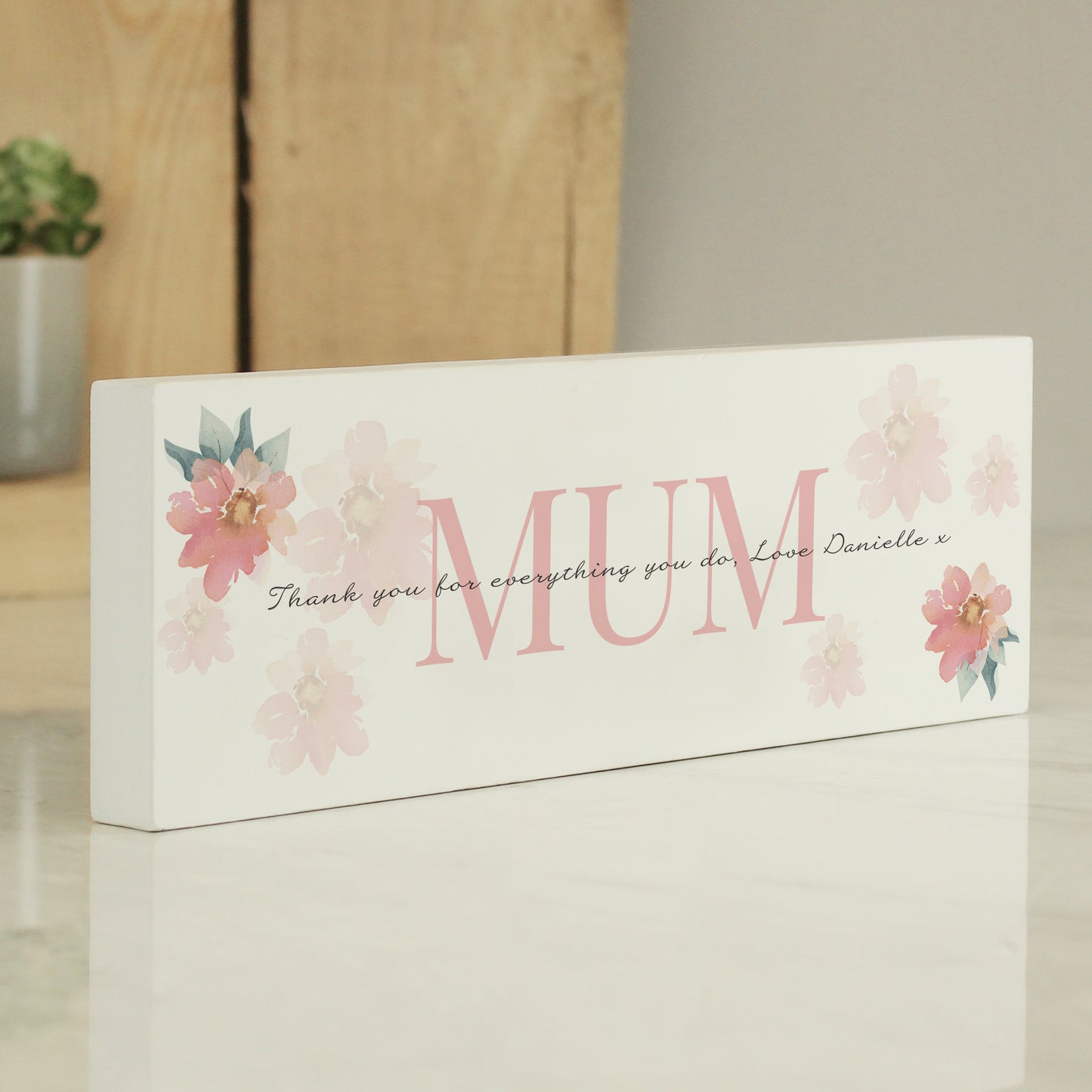 Personalised Floral Sentimental Wooden Mantel Decoration from Heartfelt Gifts