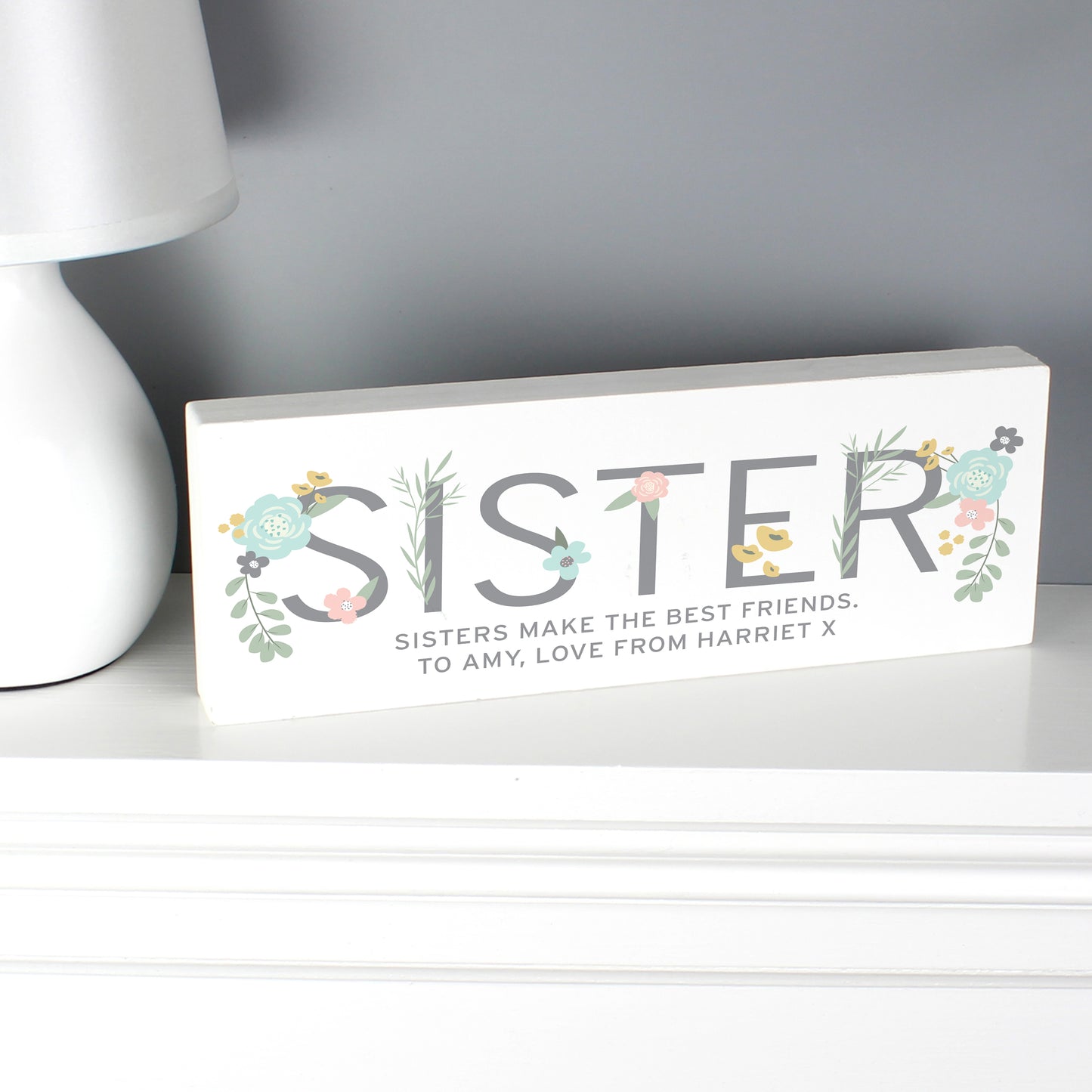 Personalised Floral Sister Wooden Mantel Decoration - image 3