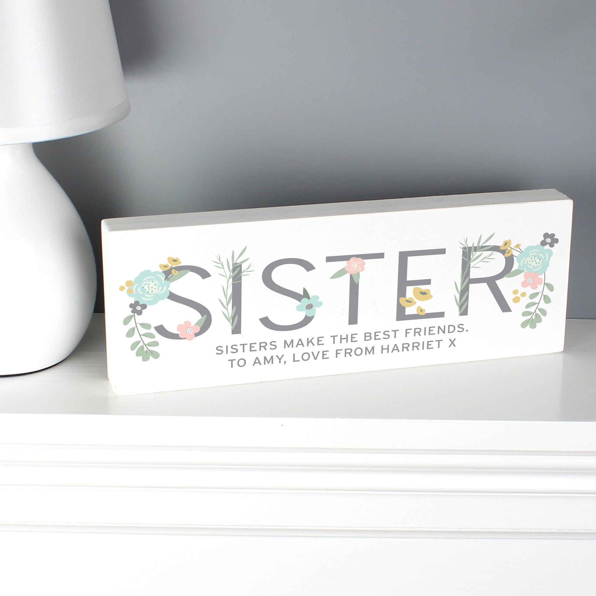 Personalised Floral Sister Wooden Mantel Decoration - image 3