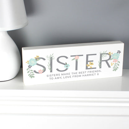 Personalised Floral Sister Wooden Mantel Decoration - image 3