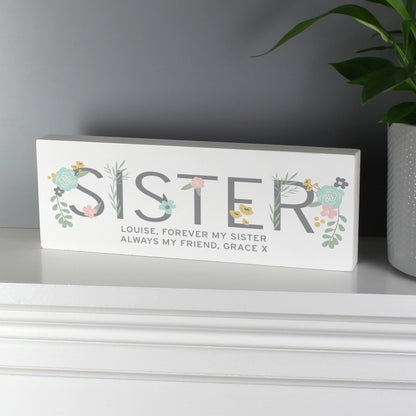 Personalised Floral Sister Wooden Mantel Decoration - image 5