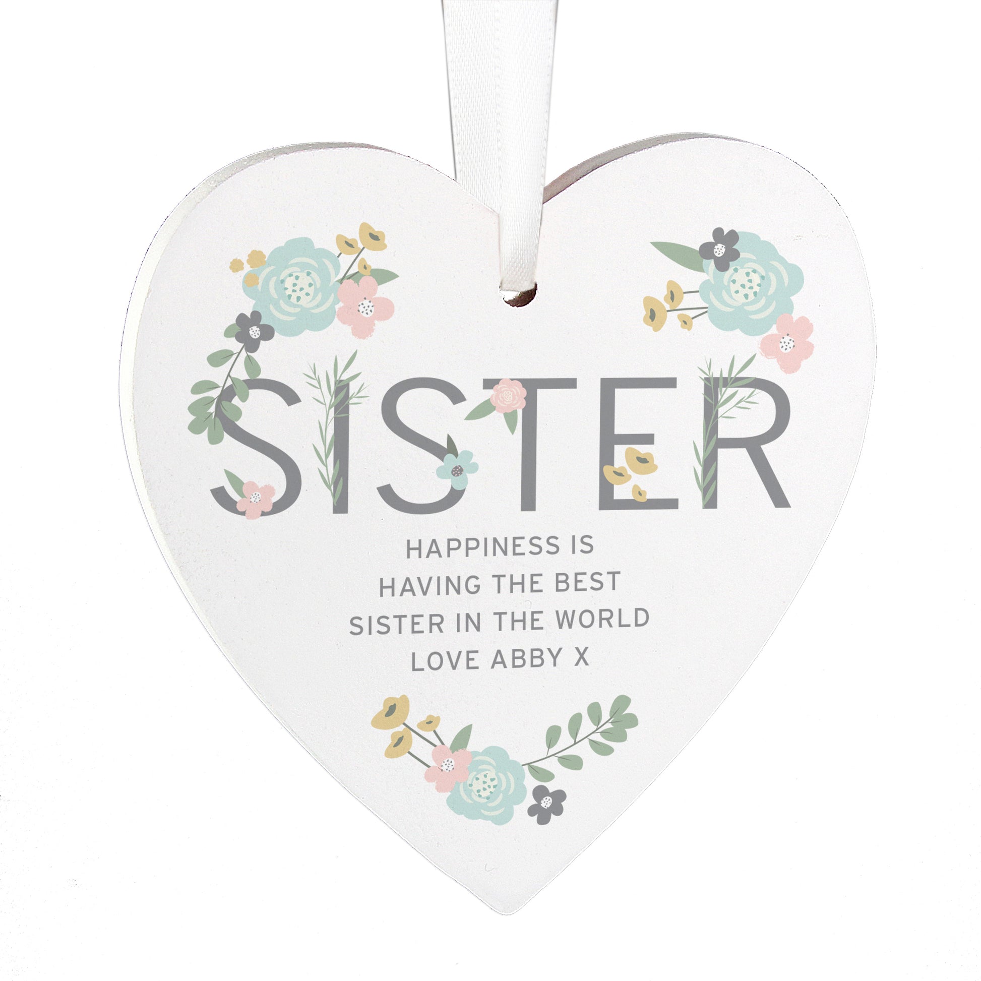 Personalised Sister Floral Wooden Heart Decoration - image 4