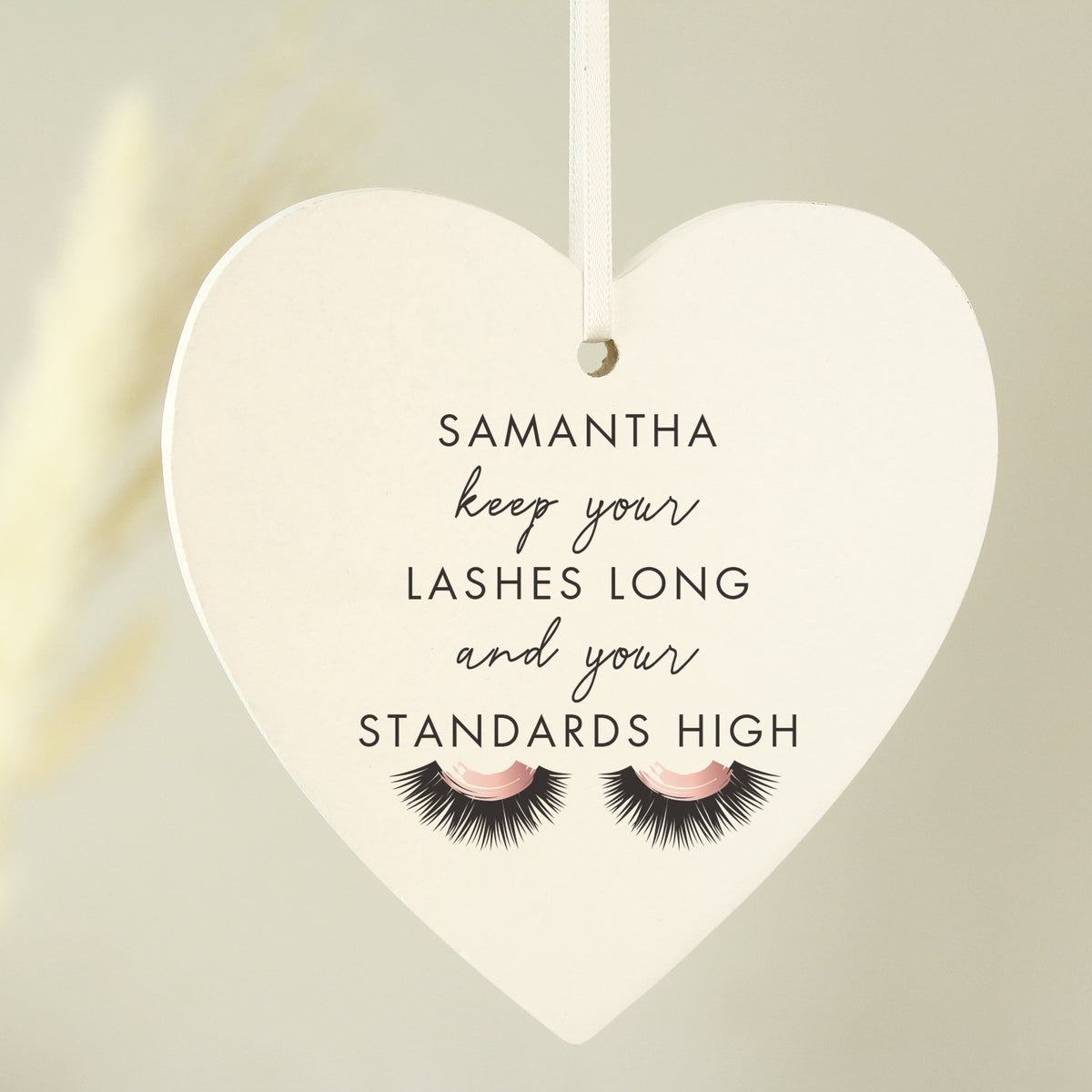 Personalised Eyelash Wooden Heart Decoration - image 2
