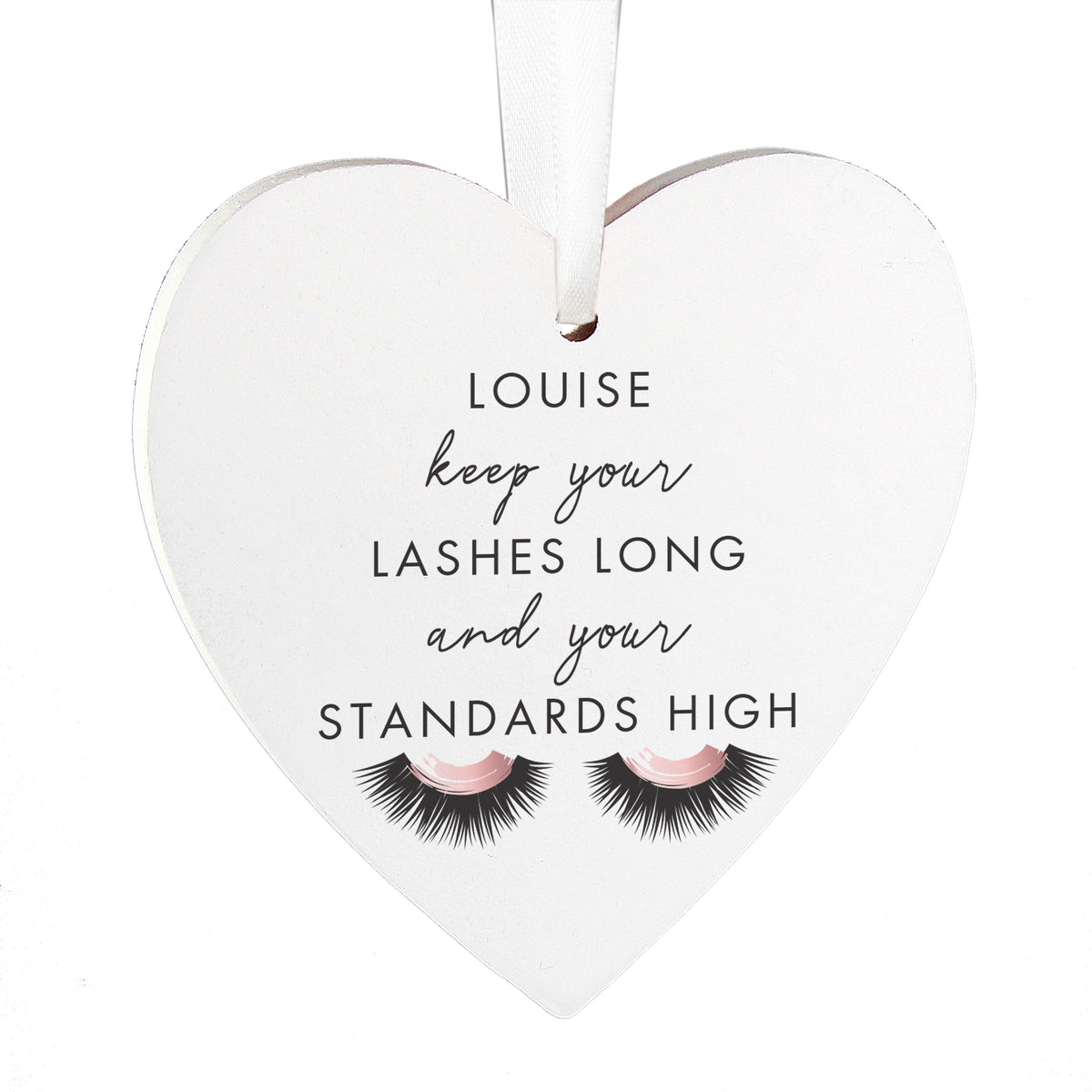 Personalised Eyelash Wooden Heart Decoration - image 3