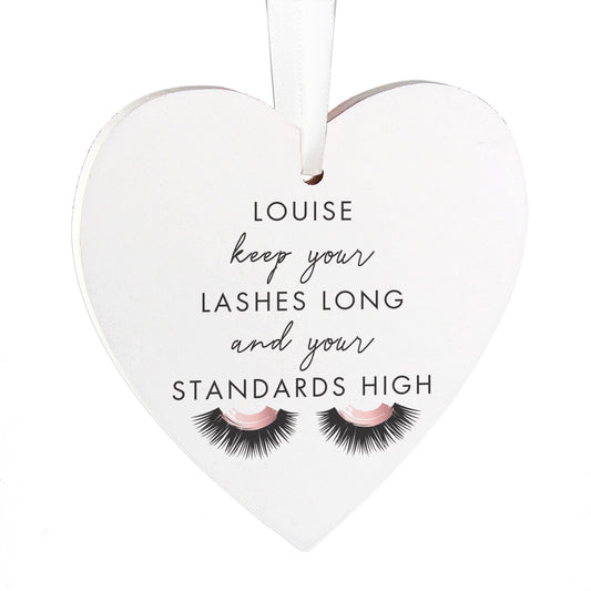 Personalised Eyelash Wooden Heart Decoration - image 3