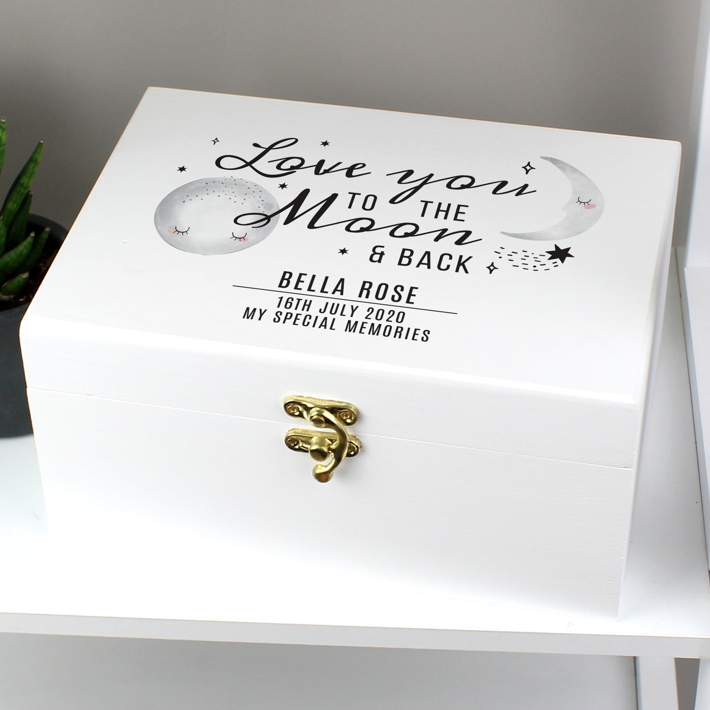 Personalised Baby To The Moon and Back White Wooden Keepsake Box from Heartfelt Gifts