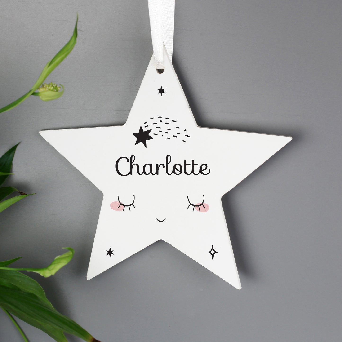Personalised Baby Moon Wooden Star Decoration - image 2