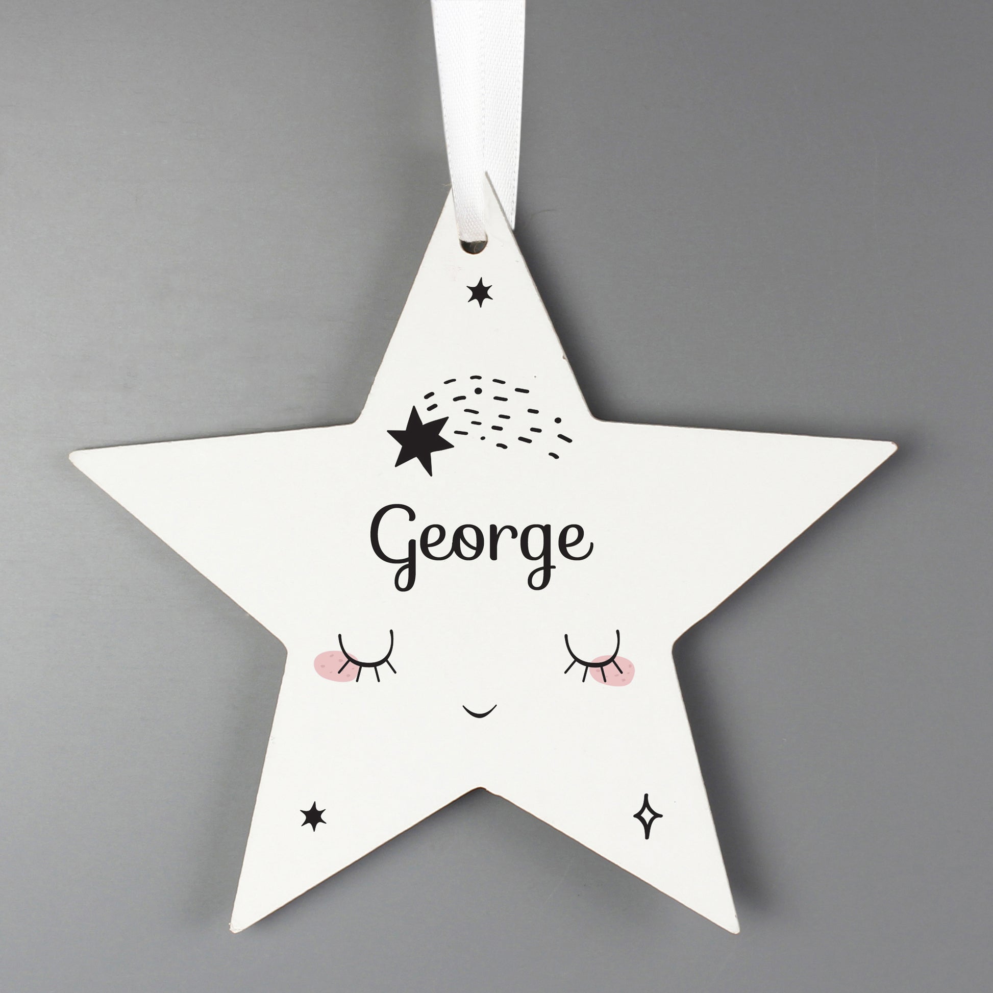 Personalised Baby Moon Wooden Star Decoration - image 3