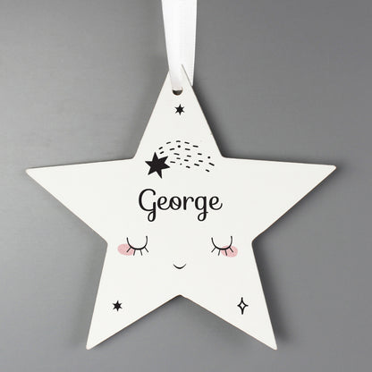 Personalised Baby Moon Wooden Star Decoration - image 3
