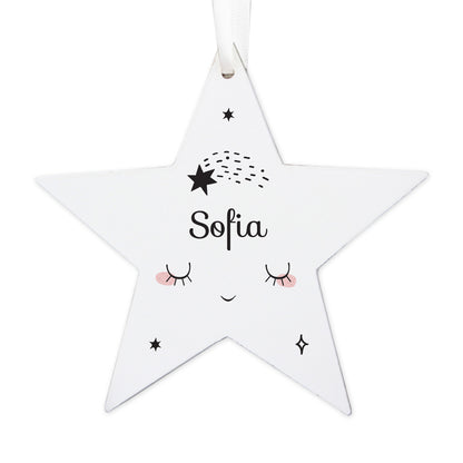 Personalised Baby Moon Wooden Star Decoration - image 4