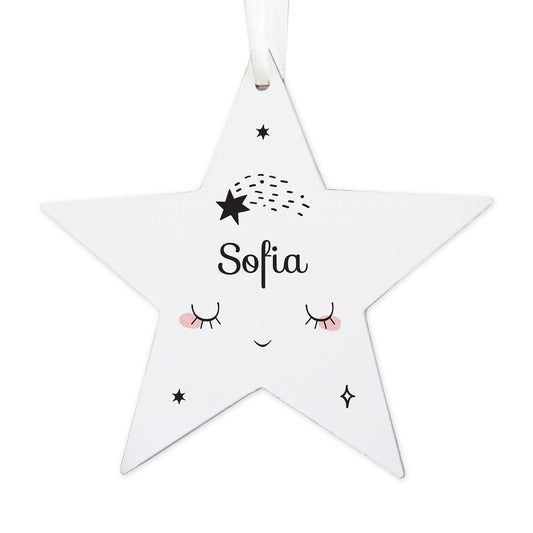 Personalised Baby Moon Wooden Star Decoration - image 4