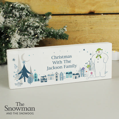 Personalised The Snowman and the Snowdog Wooden Mantel Decoration - image 2