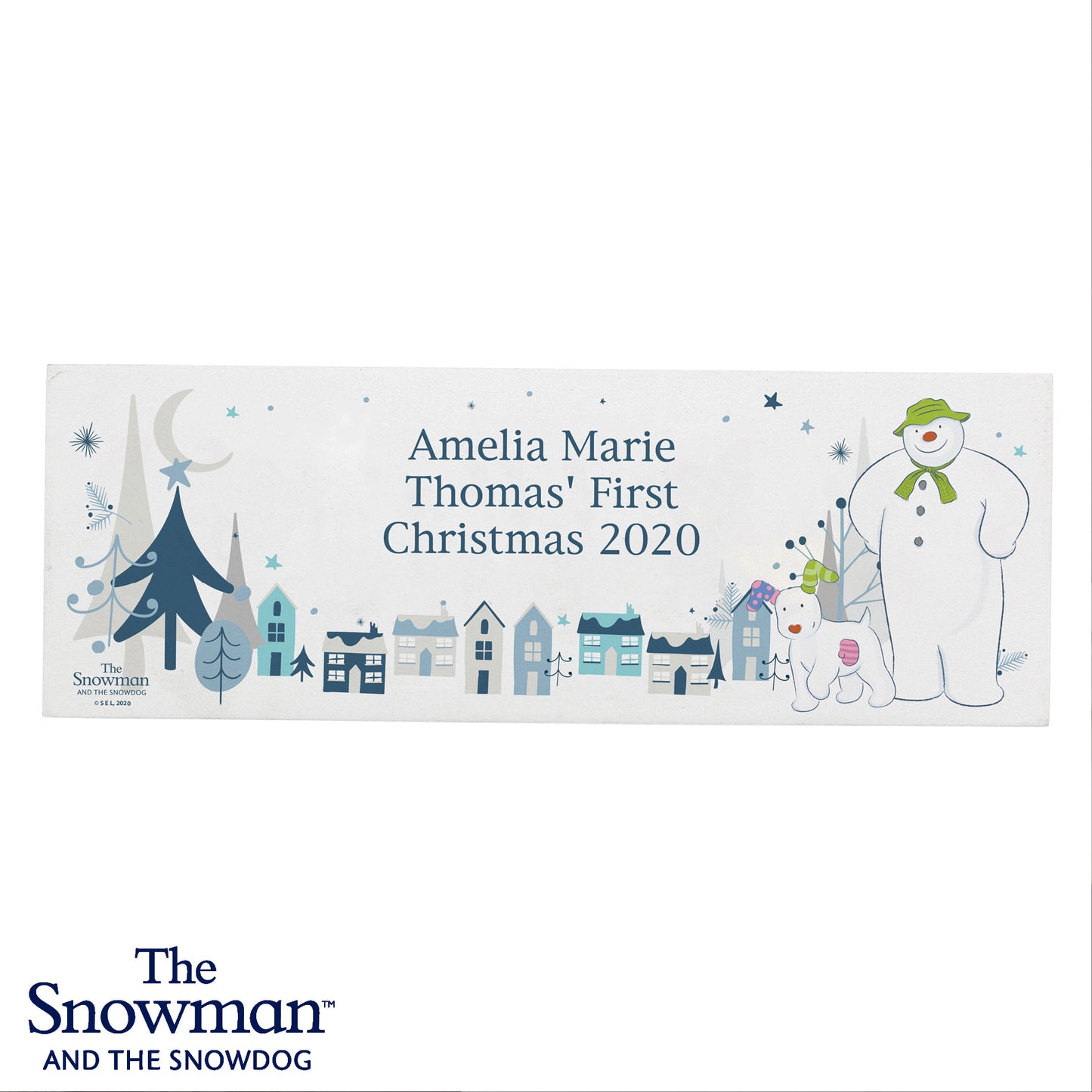 Personalised The Snowman and the Snowdog Wooden Mantel Decoration - image 5