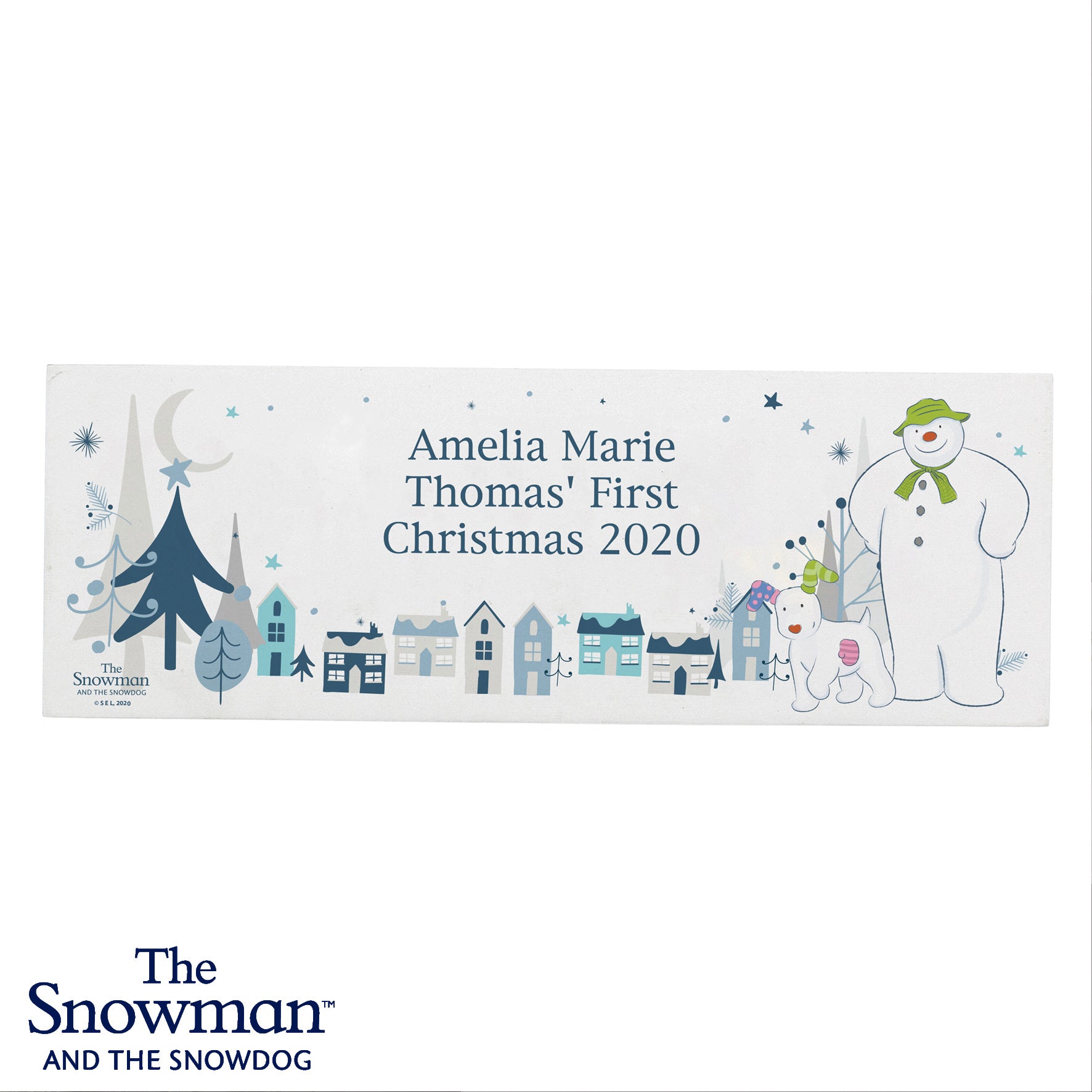 Personalised The Snowman and the Snowdog Wooden Mantel Decoration - image 5
