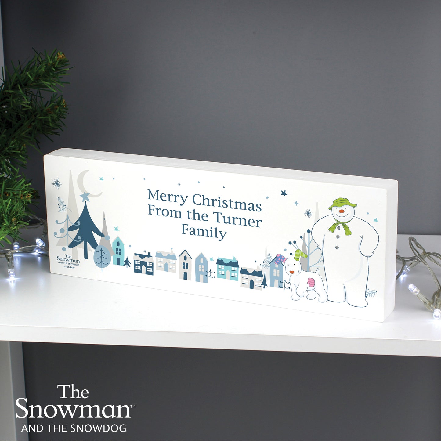 Personalised The Snowman and the Snowdog Wooden Mantel Decoration - image 7