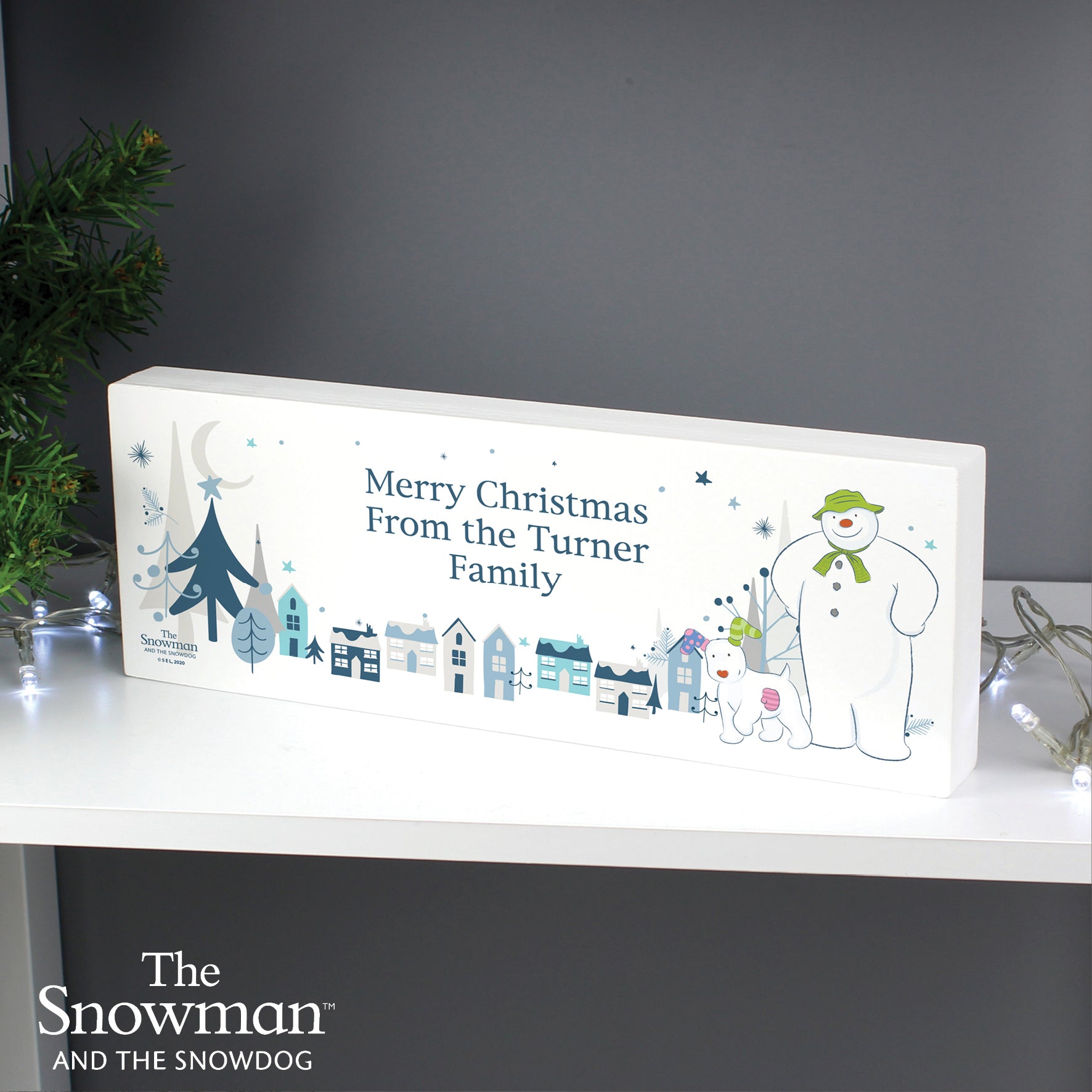 Personalised The Snowman and the Snowdog Wooden Mantel Decoration - image 7