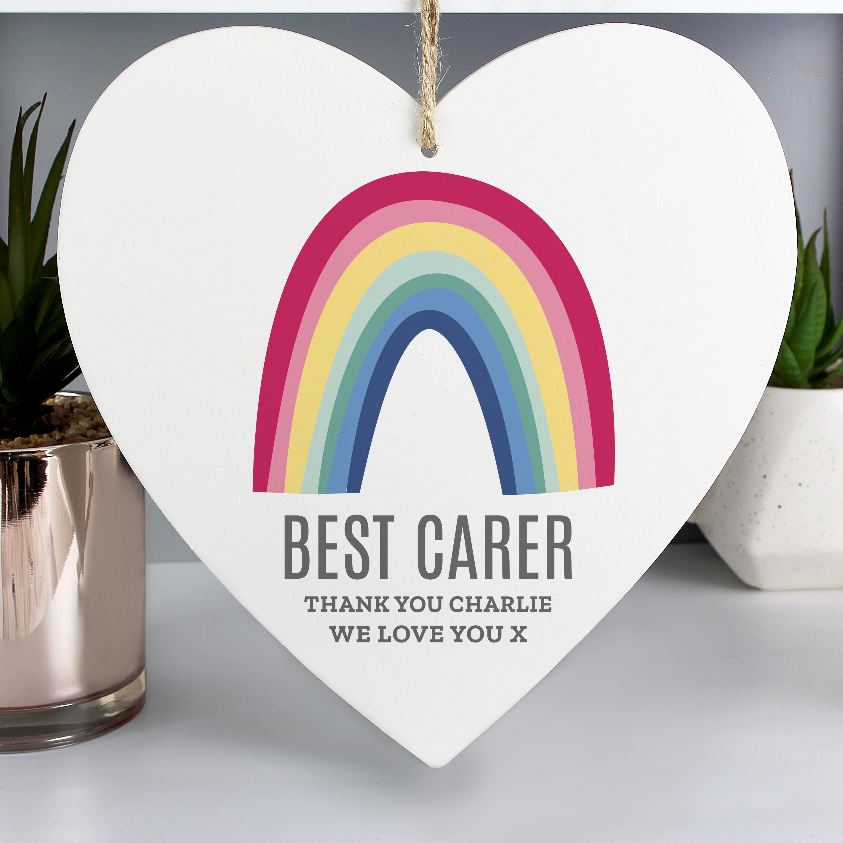 Personalised Rainbow Large Wooden Heart Decoration from Heartfelt Gifts
