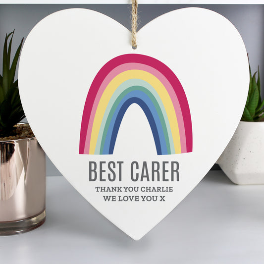 Personalised Rainbow Large Wooden Heart Decoration from Heartfelt Gifts